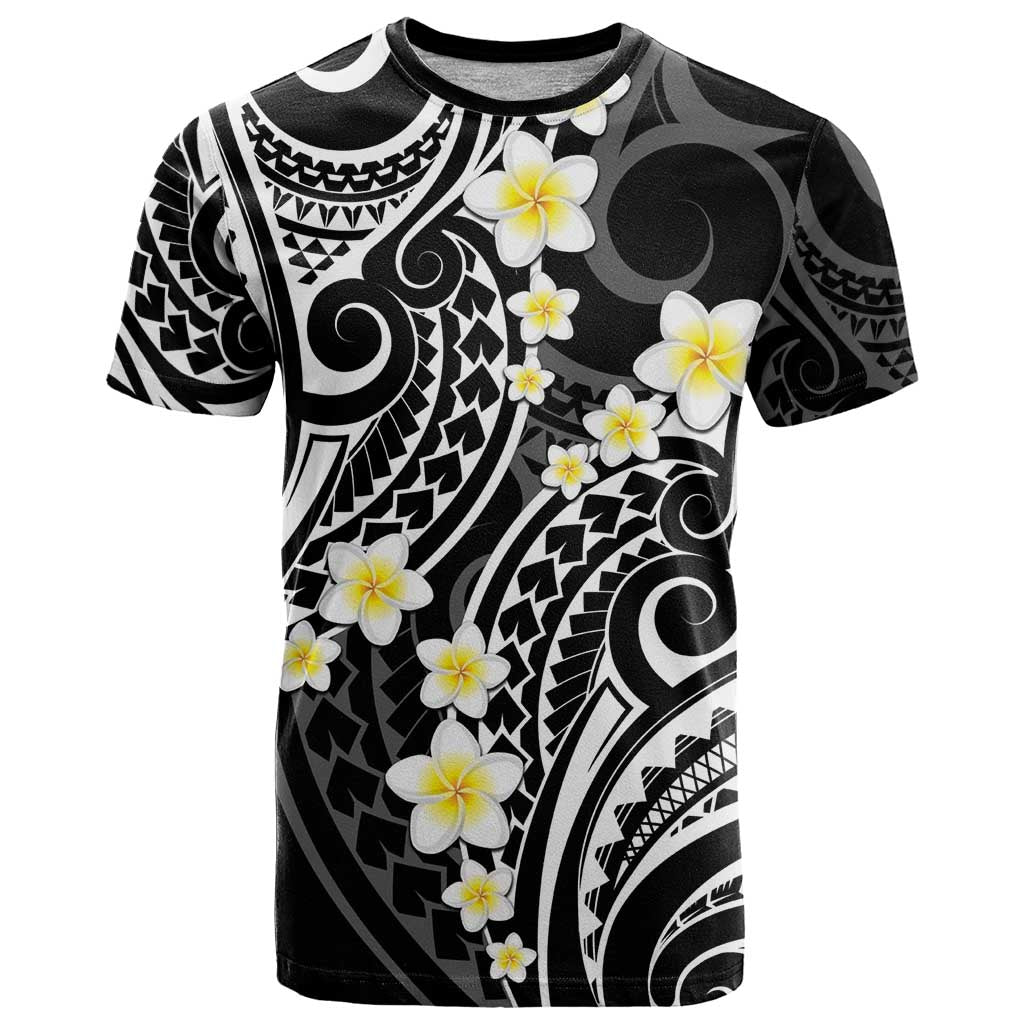 Plumeria With Black Polynesian Tattoo Pattern T Shirt