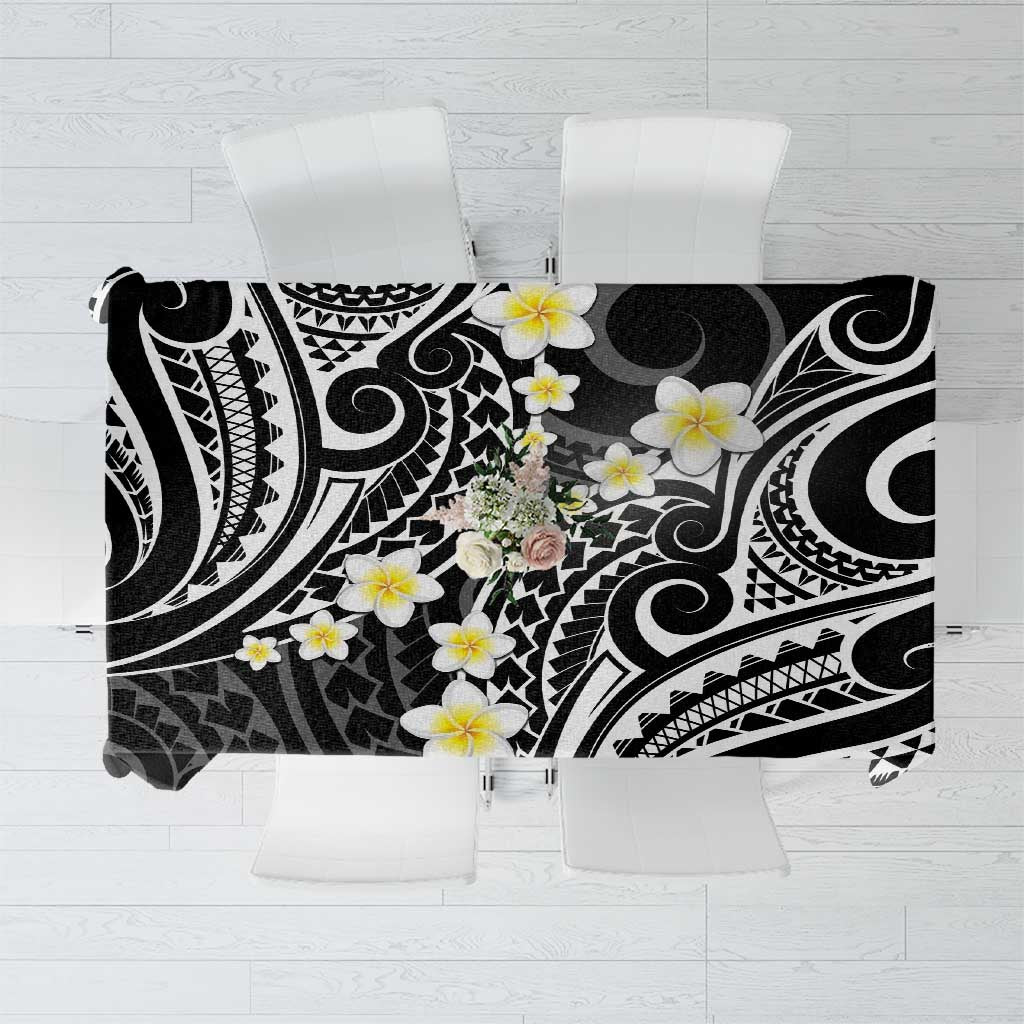 Plumeria With Black Polynesian Tattoo Pattern Tablecloth