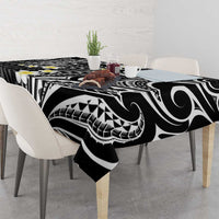 Plumeria With Black Polynesian Tattoo Pattern Tablecloth LT05 - Polynesian Pride