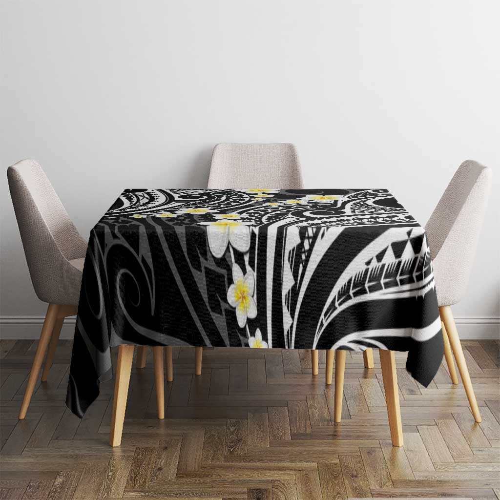 Plumeria With Black Polynesian Tattoo Pattern Tablecloth LT05 - Polynesian Pride