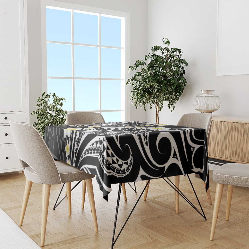 Plumeria With Black Polynesian Tattoo Pattern Tablecloth LT05 - Polynesian Pride