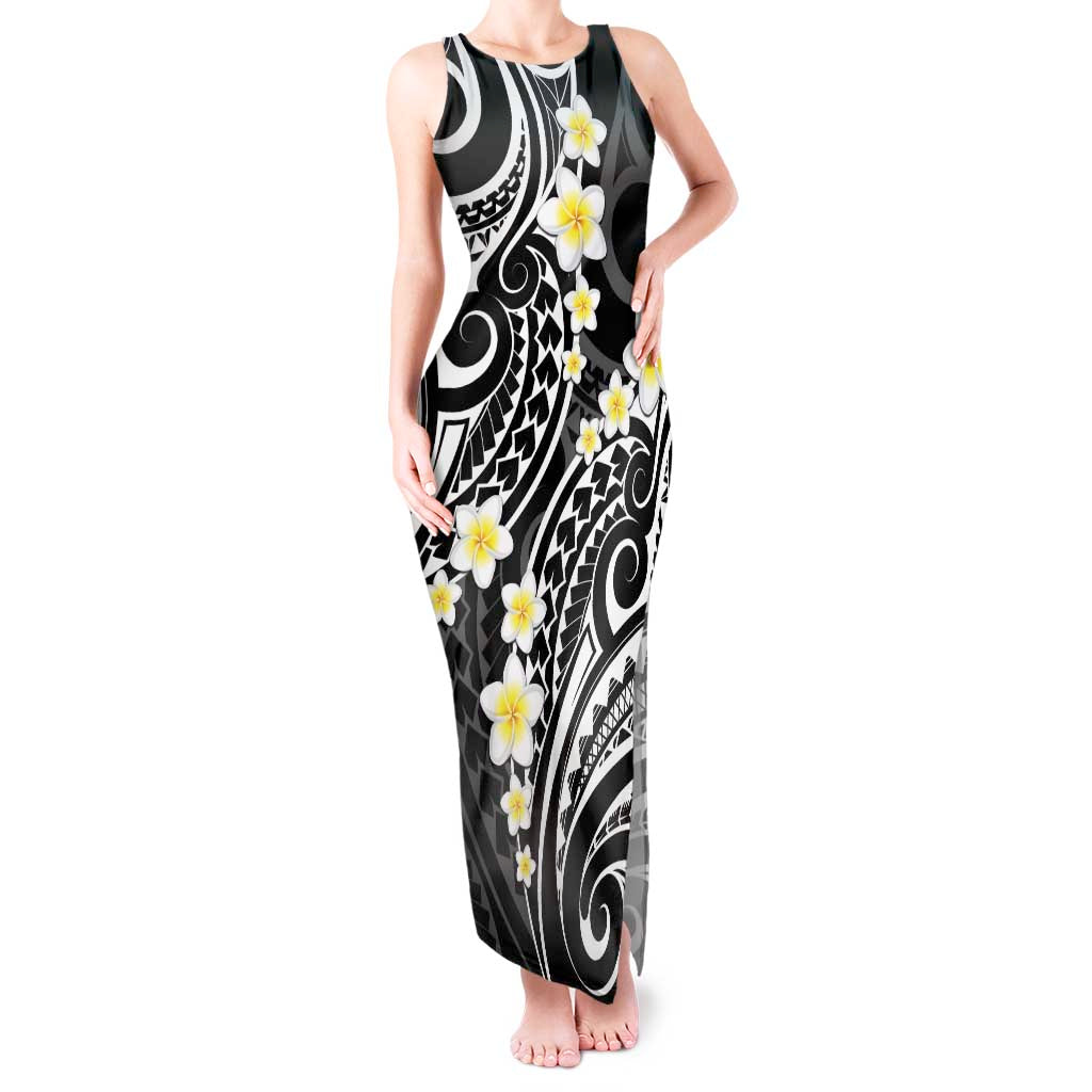 Plumeria With Black Polynesian Tattoo Pattern Tank Maxi Dress LT05 Women Black - Polynesian Pride