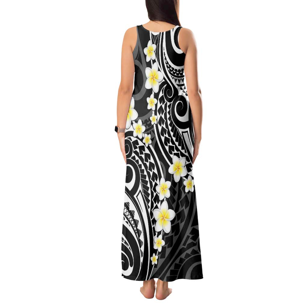 Plumeria With Black Polynesian Tattoo Pattern Tank Maxi Dress LT05 - Polynesian Pride