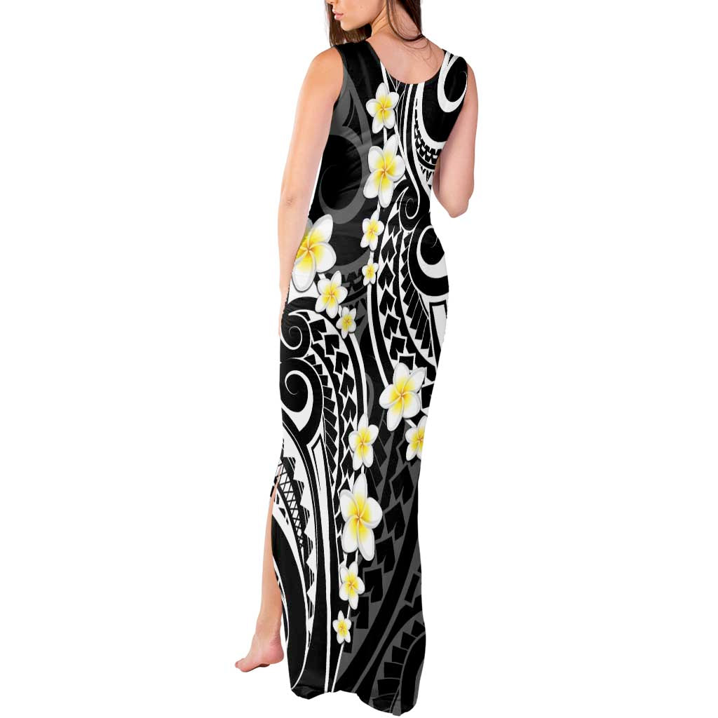 Plumeria With Black Polynesian Tattoo Pattern Tank Maxi Dress LT05 - Polynesian Pride