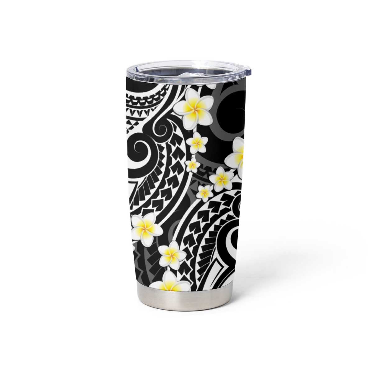 Plumeria With Black Polynesian Tattoo Pattern Tumbler Cup LT05 - Polynesian Pride