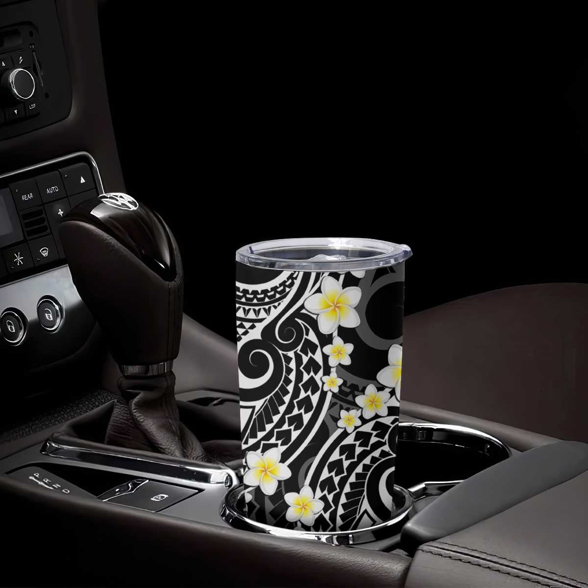 Plumeria With Black Polynesian Tattoo Pattern Tumbler Cup LT05 - Polynesian Pride