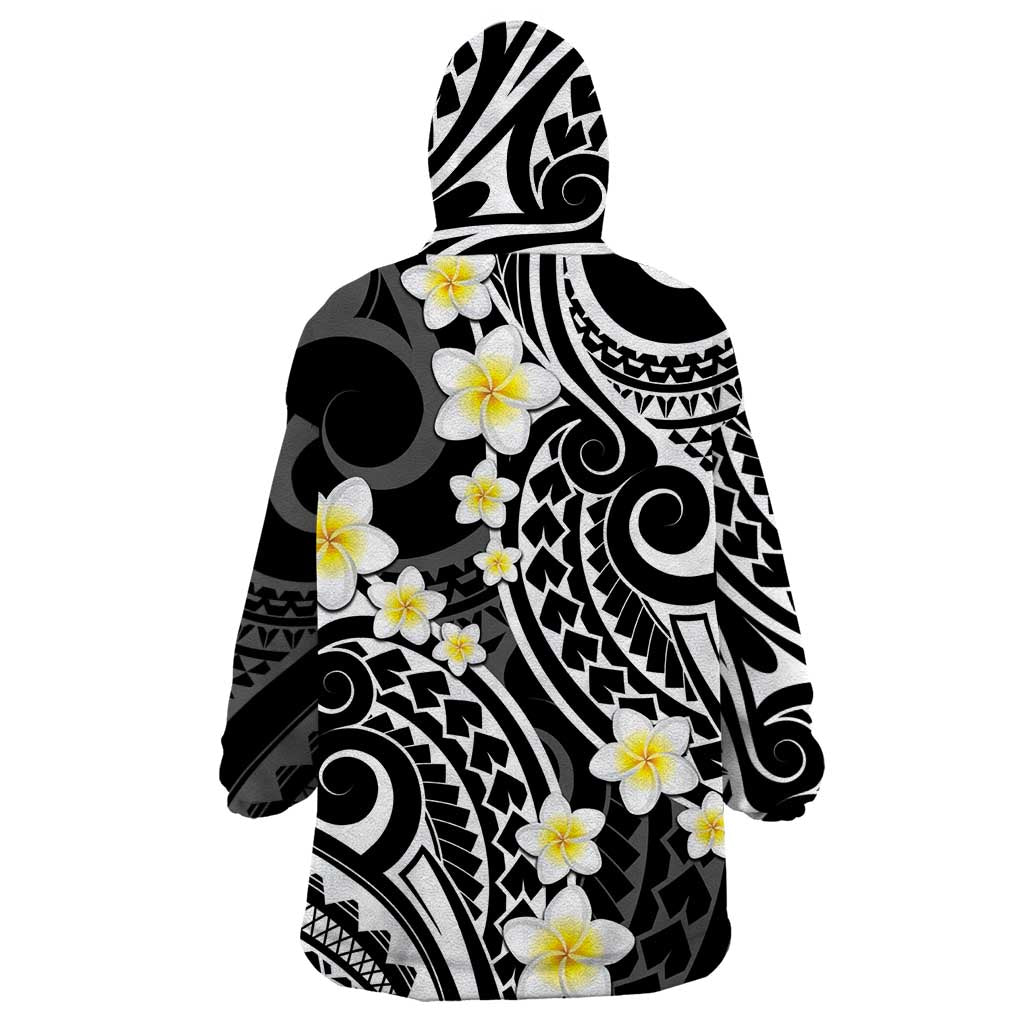 Plumeria With Black Polynesian Tattoo Pattern Wearable Blanket Hoodie LT05 - Polynesian Pride