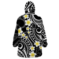 Plumeria With Black Polynesian Tattoo Pattern Wearable Blanket Hoodie LT05 - Polynesian Pride
