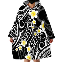 Plumeria With Black Polynesian Tattoo Pattern Wearable Blanket Hoodie LT05 - Polynesian Pride