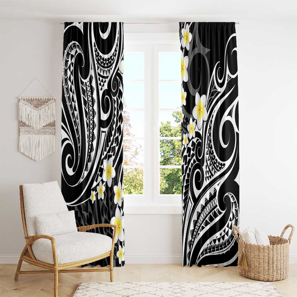 Plumeria With Black Polynesian Tattoo Pattern Window Curtain LT05 - Polynesian Pride