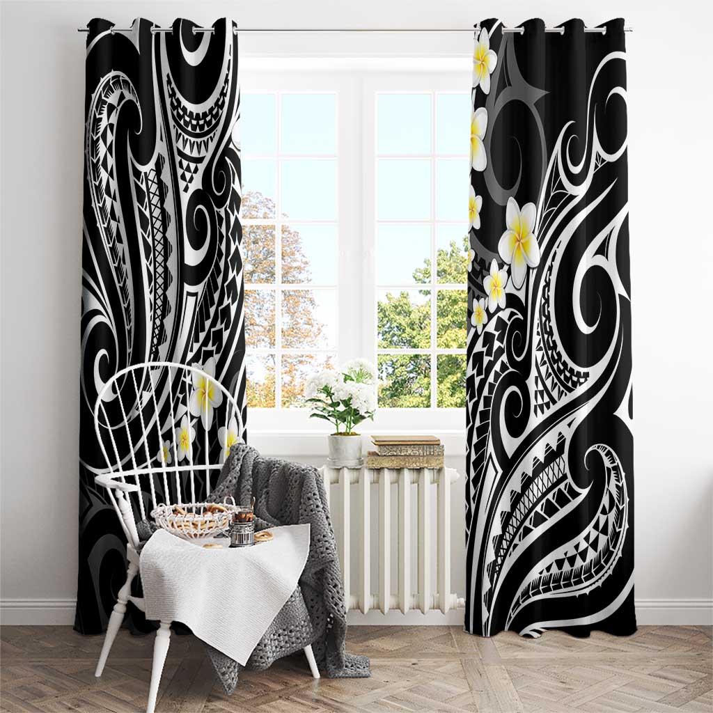 Plumeria With Black Polynesian Tattoo Pattern Window Curtain LT05 - Polynesian Pride