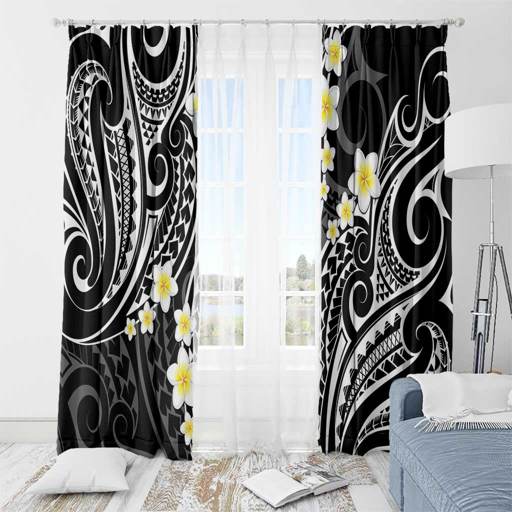 Plumeria With Black Polynesian Tattoo Pattern Window Curtain LT05 - Polynesian Pride