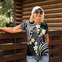 Plumeria With Black Polynesian Tattoo Pattern Women Polo Shirt