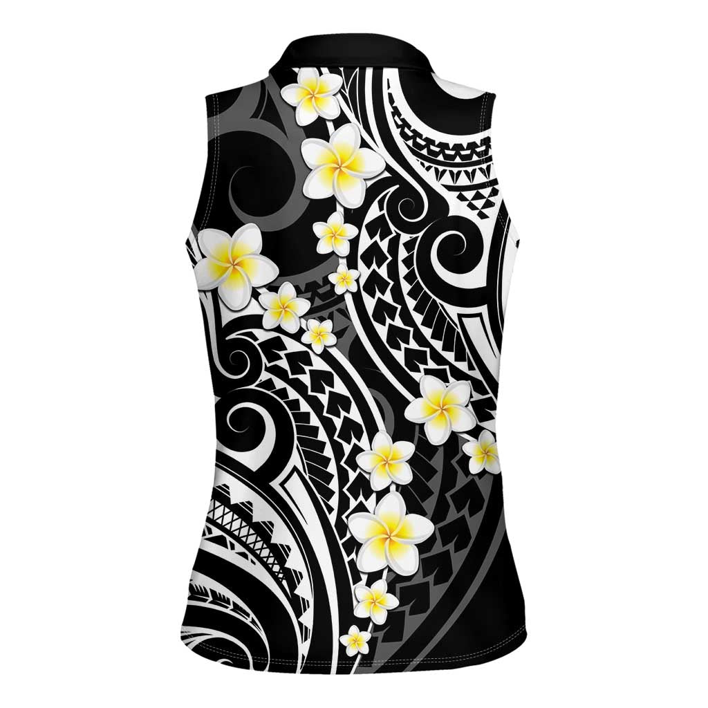 Plumeria With Black Polynesian Tattoo Pattern Women Sleeveless Polo Shirt