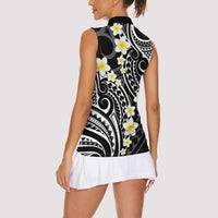 Plumeria With Black Polynesian Tattoo Pattern Women Sleeveless Polo Shirt