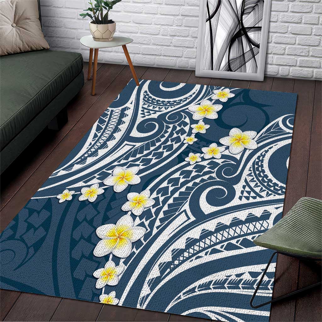 Plumeria With Blue Polynesian Tattoo Pattern Area Rug