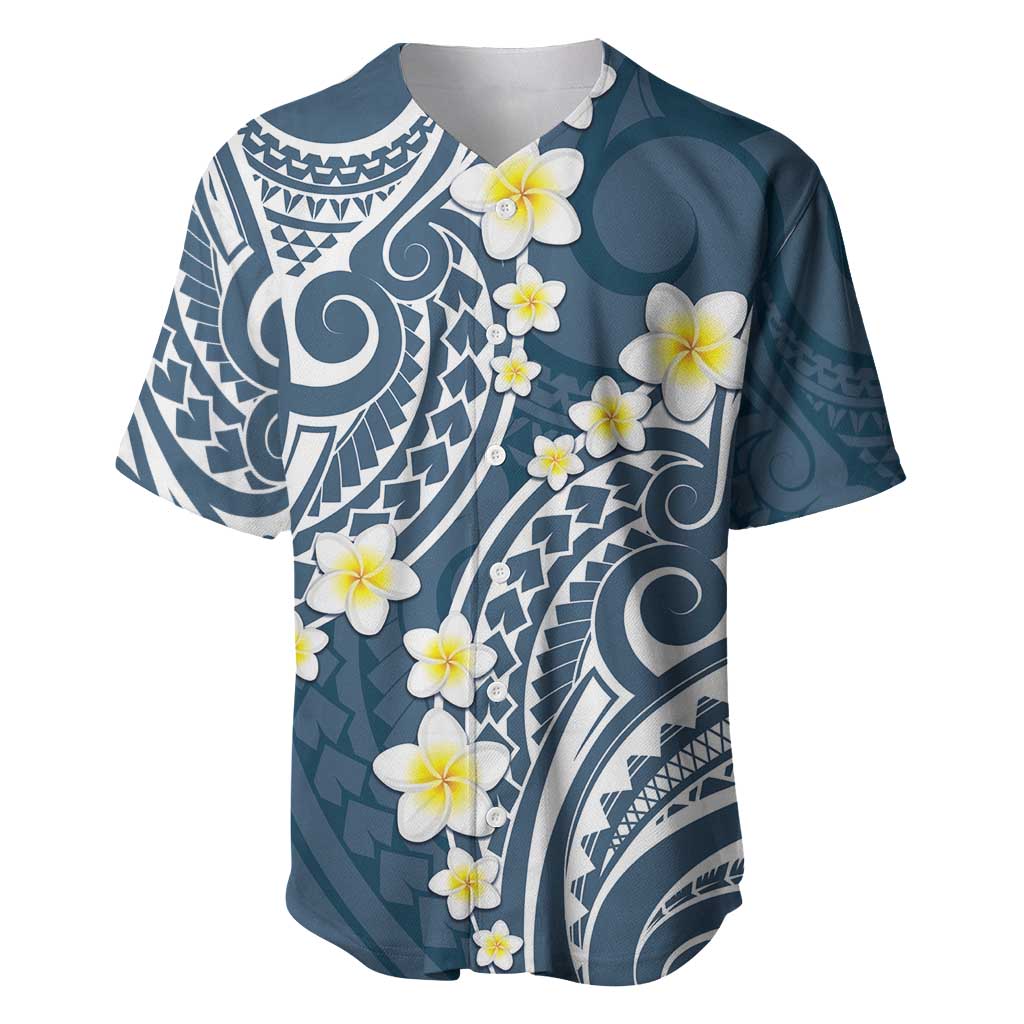 Plumeria With Blue Polynesian Tattoo Pattern Baseball Jersey