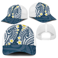 Plumeria With Blue Polynesian Tattoo Pattern Baseball Net Cap - Polynesian Pride