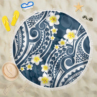 Plumeria With Blue Polynesian Tattoo Pattern Beach Blanket LT05 One Size 150cm Blue - Polynesian Pride