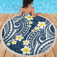 Plumeria With Blue Polynesian Tattoo Pattern Beach Blanket LT05 - Polynesian Pride