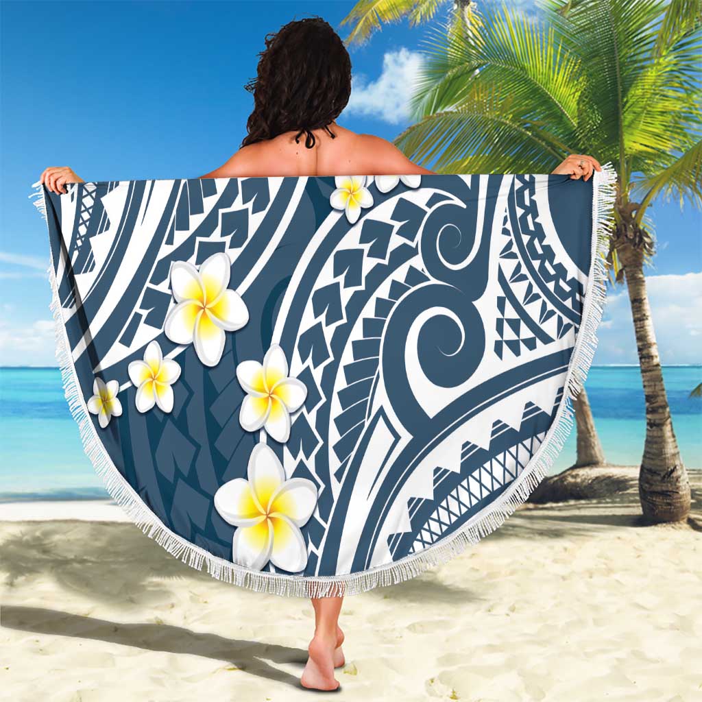Plumeria With Blue Polynesian Tattoo Pattern Beach Blanket LT05 - Polynesian Pride