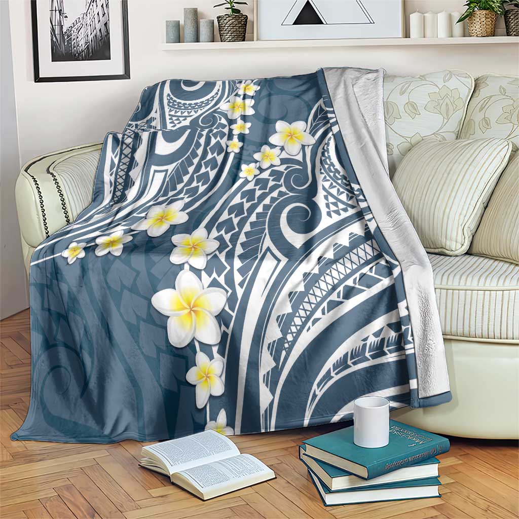Plumeria With Blue Polynesian Tattoo Pattern Blanket LT05 Blue - Polynesian Pride