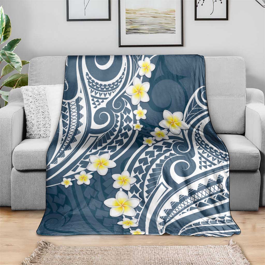 Plumeria With Blue Polynesian Tattoo Pattern Blanket LT05 - Polynesian Pride