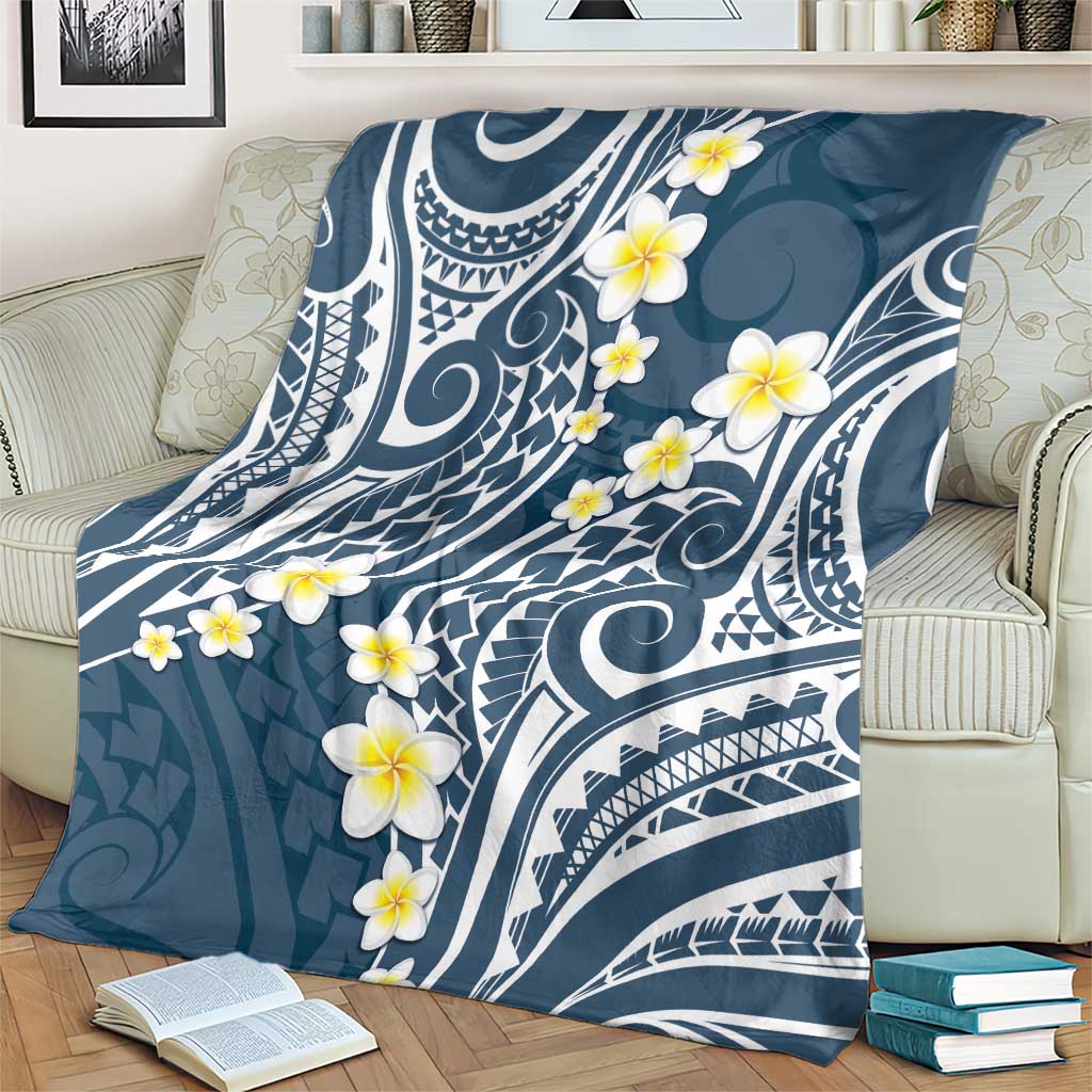 Plumeria With Blue Polynesian Tattoo Pattern Blanket LT05 - Polynesian Pride