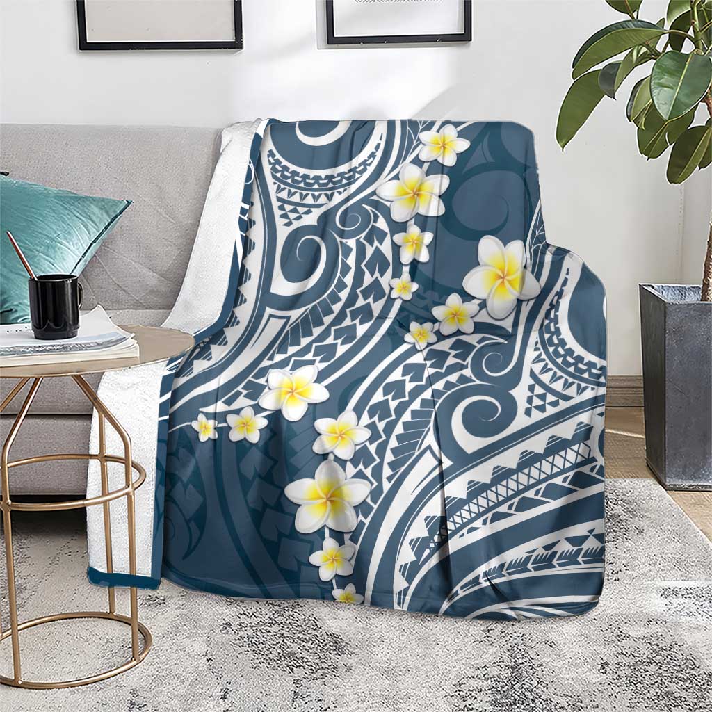 Plumeria With Blue Polynesian Tattoo Pattern Blanket LT05 - Polynesian Pride
