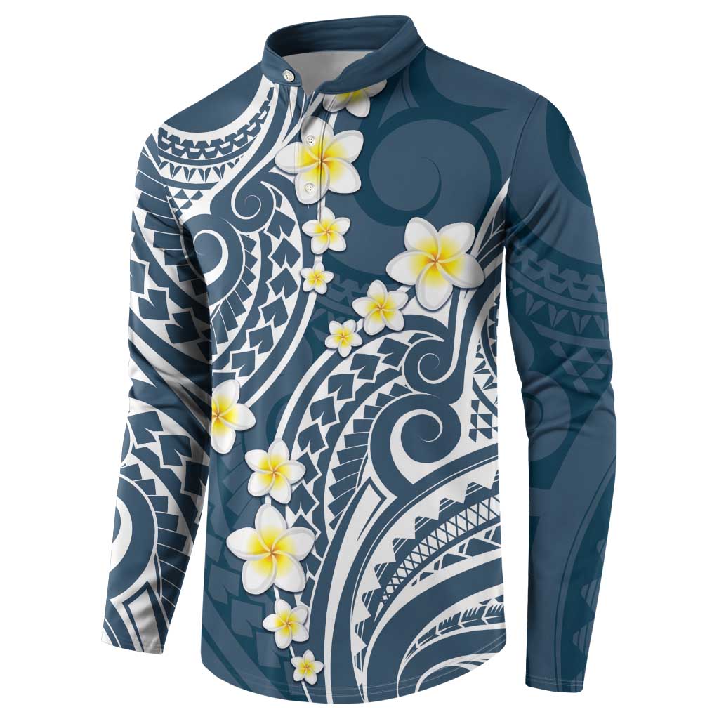 Plumeria With Blue Polynesian Tattoo Pattern Button Sweatshirt LT05 - Polynesian Pride