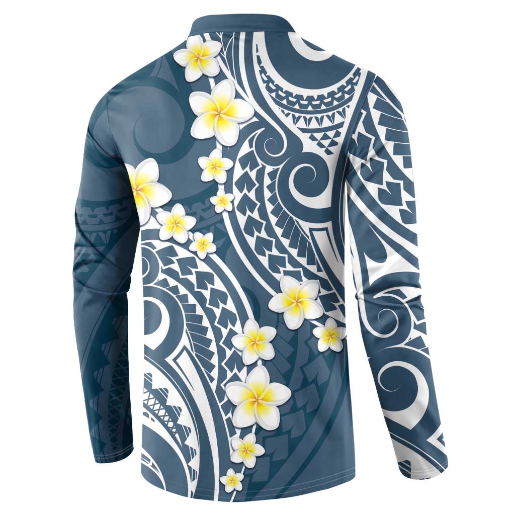 Plumeria With Blue Polynesian Tattoo Pattern Button Sweatshirt LT05 - Polynesian Pride
