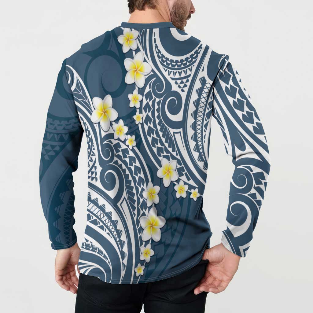 Plumeria With Blue Polynesian Tattoo Pattern Button Sweatshirt LT05 - Polynesian Pride