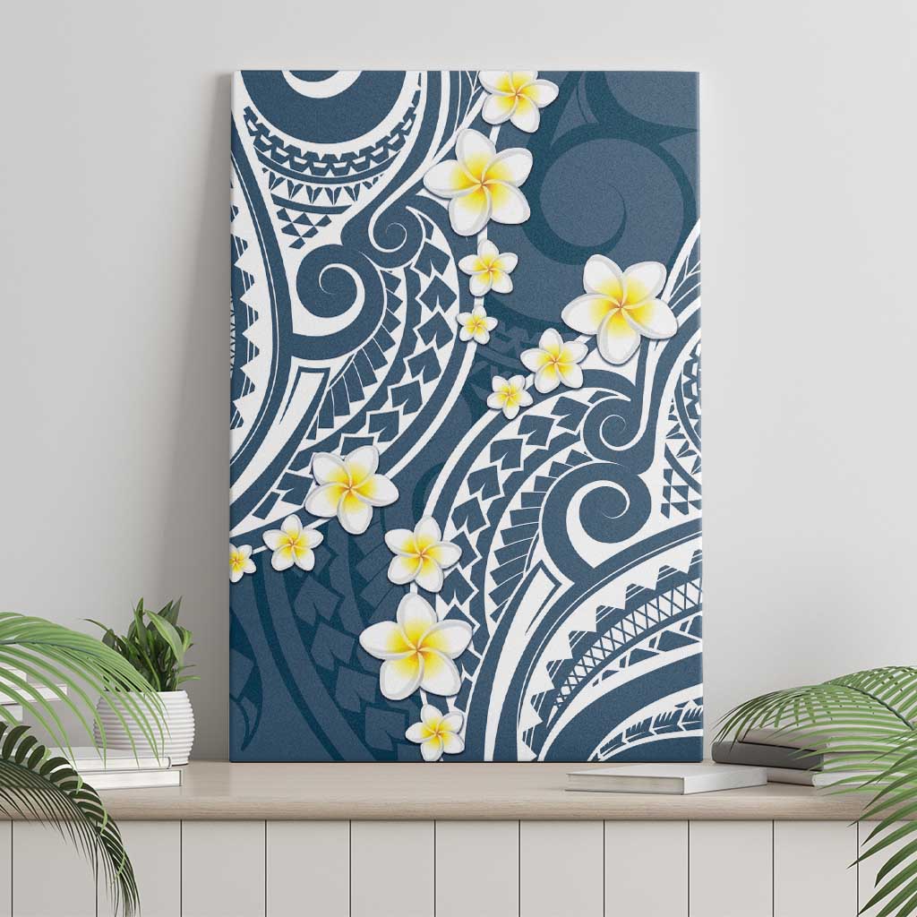 Plumeria With Blue Polynesian Tattoo Pattern Canvas Wall Art LT05 - Polynesian Pride