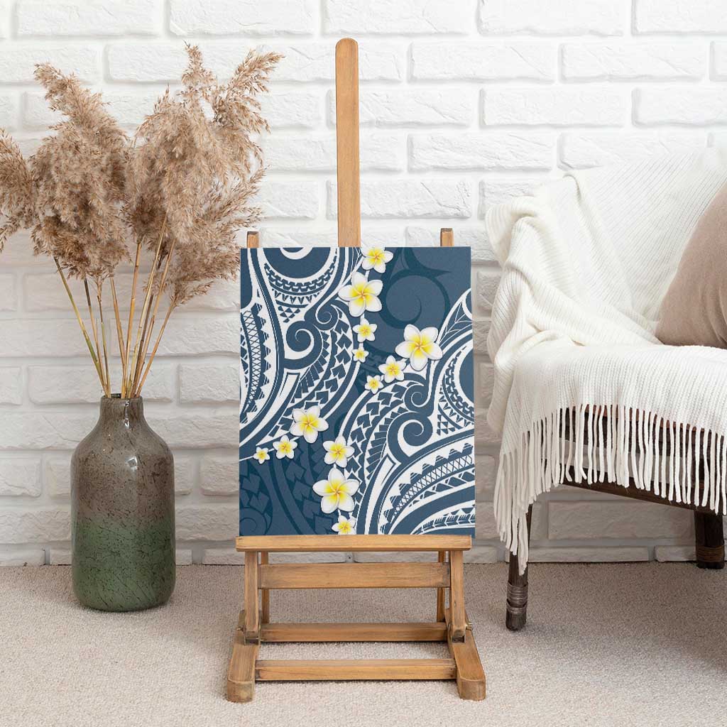 Plumeria With Blue Polynesian Tattoo Pattern Canvas Wall Art LT05 - Polynesian Pride