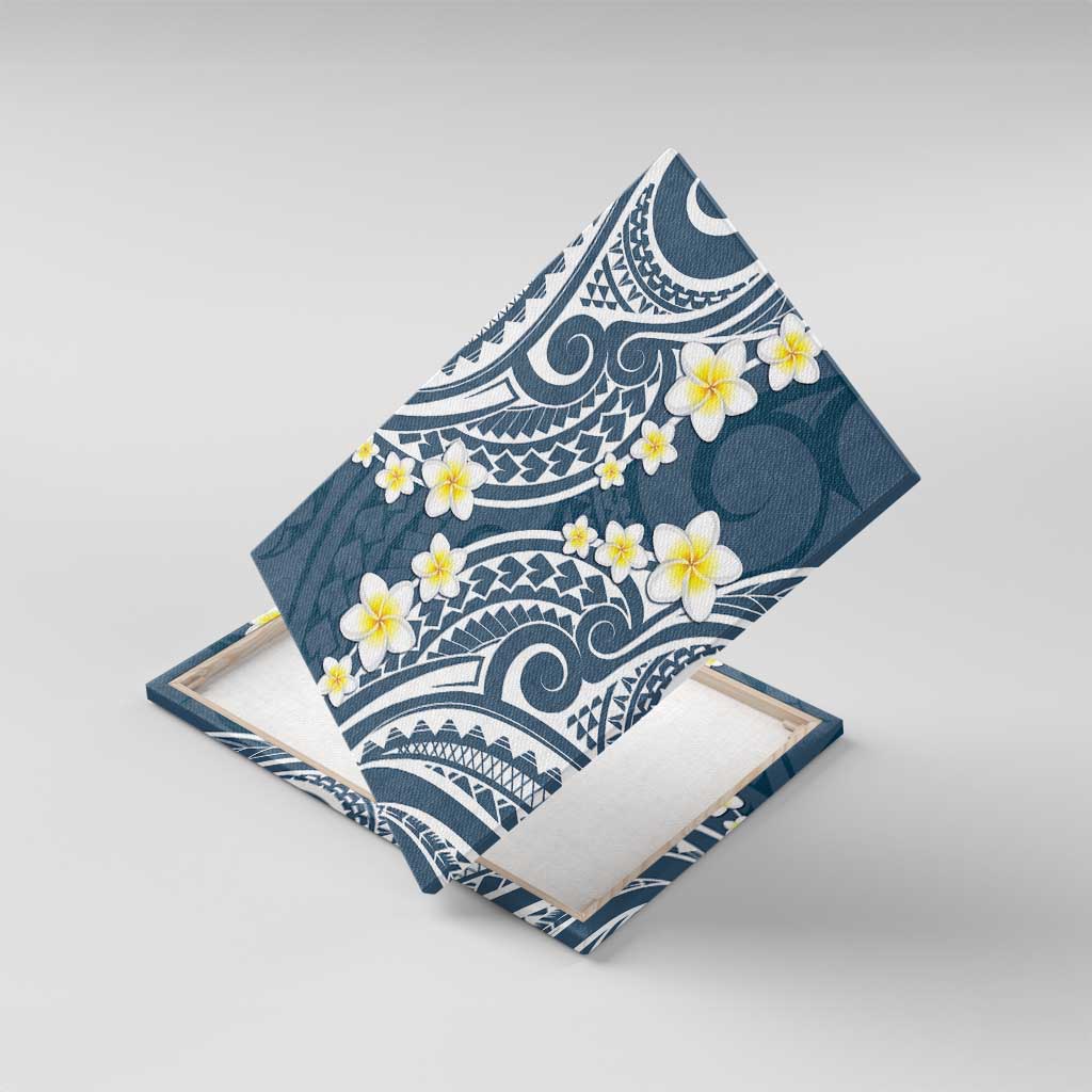 Plumeria With Blue Polynesian Tattoo Pattern Canvas Wall Art LT05 With Frame Blue - Polynesian Pride