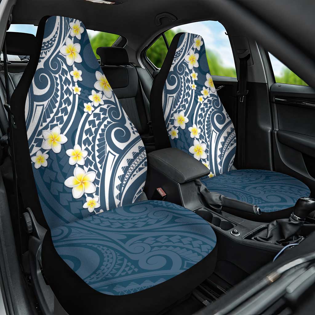 Plumeria With Blue Polynesian Tattoo Pattern Car Seat Cover