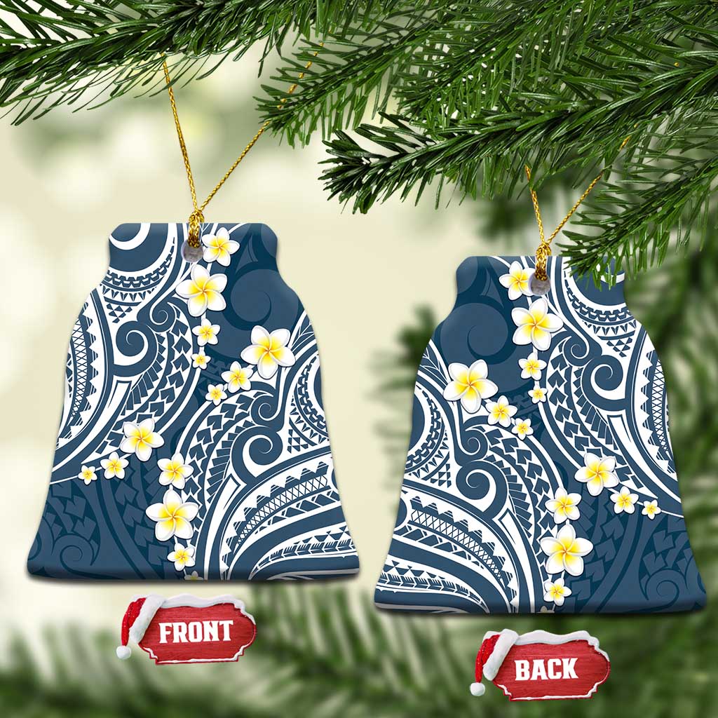 Plumeria With Blue Polynesian Tattoo Pattern Ceramic Ornament LT05 Bell Flake Blue - Polynesian Pride