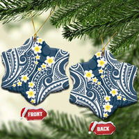 Plumeria With Blue Polynesian Tattoo Pattern Ceramic Ornament LT05 Snow Flake Blue - Polynesian Pride