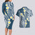 Plumeria With Blue Polynesian Tattoo Pattern Couples Matching Long Sleeve Bodycon Dress and Hawaiian Shirt