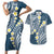 Plumeria With Blue Polynesian Tattoo Pattern Couples Matching Short Sleeve Bodycon Dress and Hawaiian Shirt