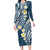 Plumeria With Blue Polynesian Tattoo Pattern Family Matching Long Sleeve Bodycon Dress and Hawaiian Shirt