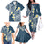 Plumeria With Blue Polynesian Tattoo Pattern Family Matching Off The Shoulder Long Sleeve Dress and Hawaiian Shirt