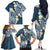 Plumeria With Blue Polynesian Tattoo Pattern Family Matching Off The Shoulder Long Sleeve Dress and Hawaiian Shirt