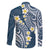 Plumeria With Blue Polynesian Tattoo Pattern Family Matching Off The Shoulder Long Sleeve Dress and Hawaiian Shirt