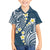 Plumeria With Blue Polynesian Tattoo Pattern Family Matching Off The Shoulder Long Sleeve Dress and Hawaiian Shirt