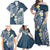 Plumeria With Blue Polynesian Tattoo Pattern Family Matching Off Shoulder Maxi Dress and Hawaiian Shirt