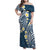 Plumeria With Blue Polynesian Tattoo Pattern Family Matching Off Shoulder Maxi Dress and Hawaiian Shirt