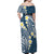 Plumeria With Blue Polynesian Tattoo Pattern Family Matching Off Shoulder Maxi Dress and Hawaiian Shirt