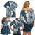 Plumeria With Blue Polynesian Tattoo Pattern Family Matching Off Shoulder Short Dress and Hawaiian Shirt