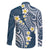 Plumeria With Blue Polynesian Tattoo Pattern Family Matching Off Shoulder Short Dress and Hawaiian Shirt